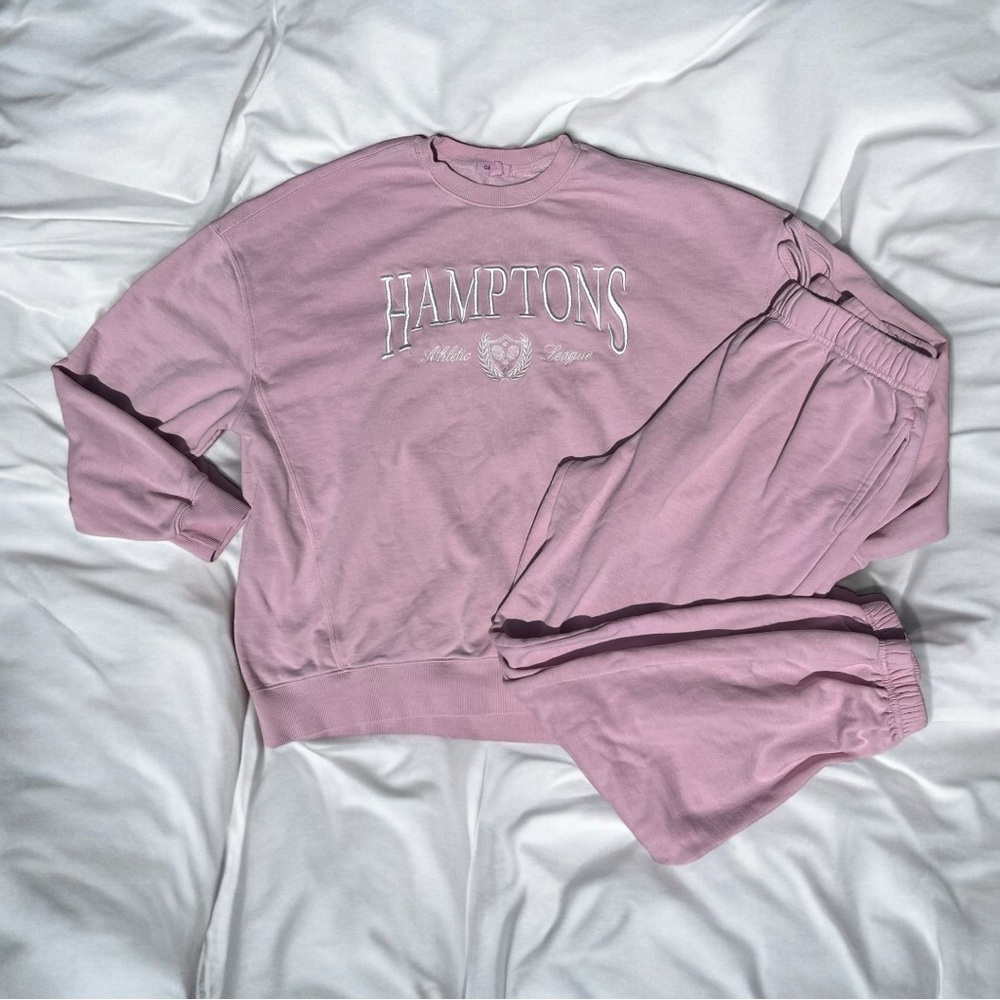 GARAGE | 2-Piece Oversized Crewneck Sweatshirt & Easy Jogger Pant Set Pink